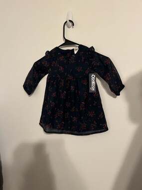 OshKosh B'gosh Baby Girl Navy Floral Metallic Chiffon Babydoll Dress 12M NWT